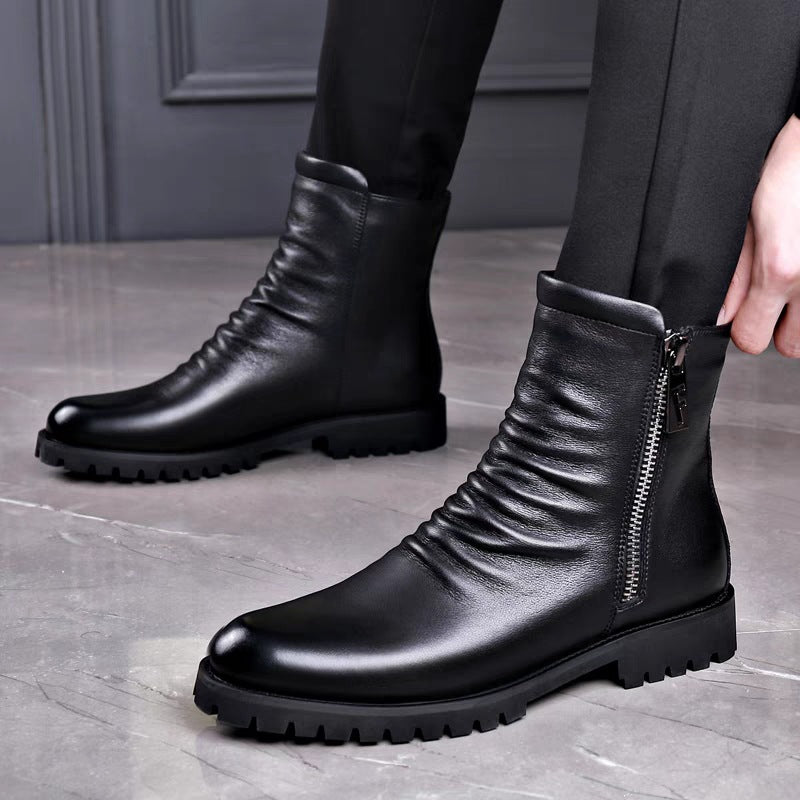 Herren-Lederstiefel, britischer Stil, mit Reißverschluss