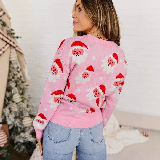 Damen-Pullover mit Weihnachtsmann-Print
