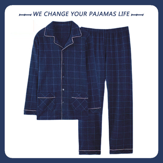 Herren-Pyjama-Set, Baumwolle, Langarm, kariert