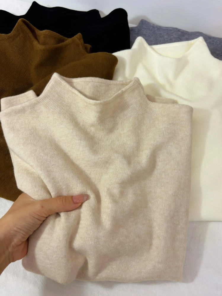Damen-Strickpullover mit Stehkragen, gefüttert