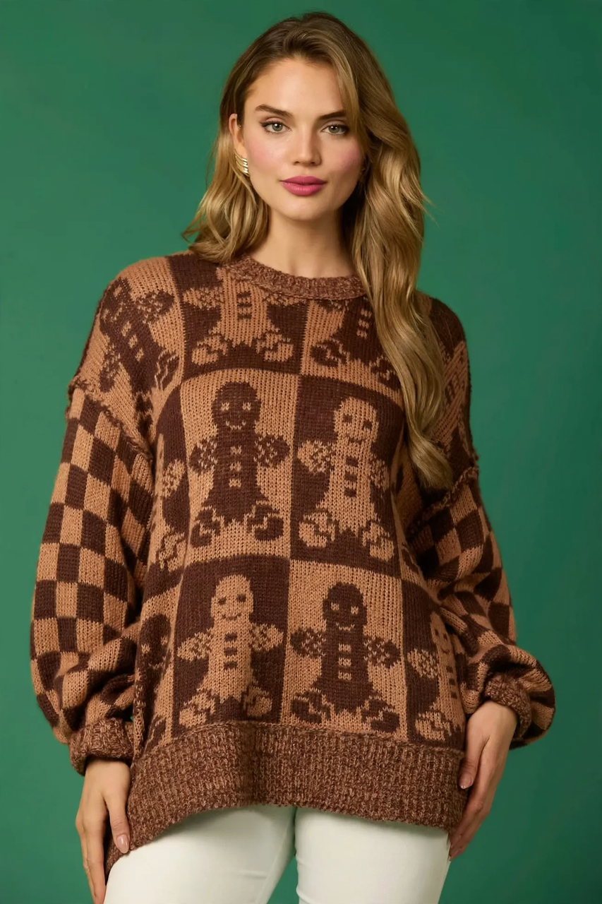 Damen-Weihnachtspullover, kariert, lockere Passform