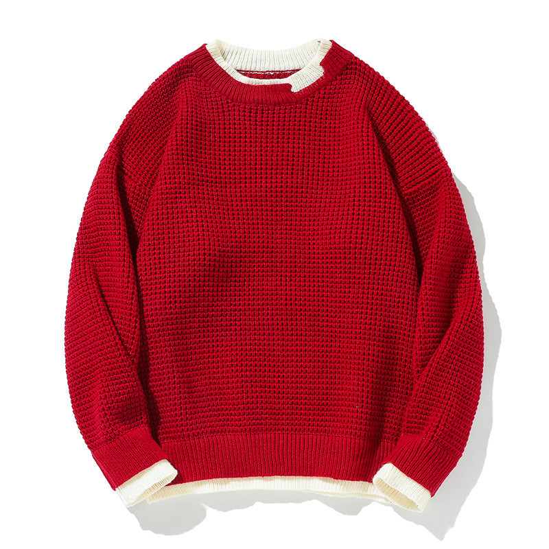 Herren-Strickpullover mit Henley-Ausschnitt, Rot