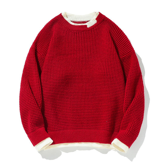 Herren-Strickpullover mit Henley-Ausschnitt, Rot