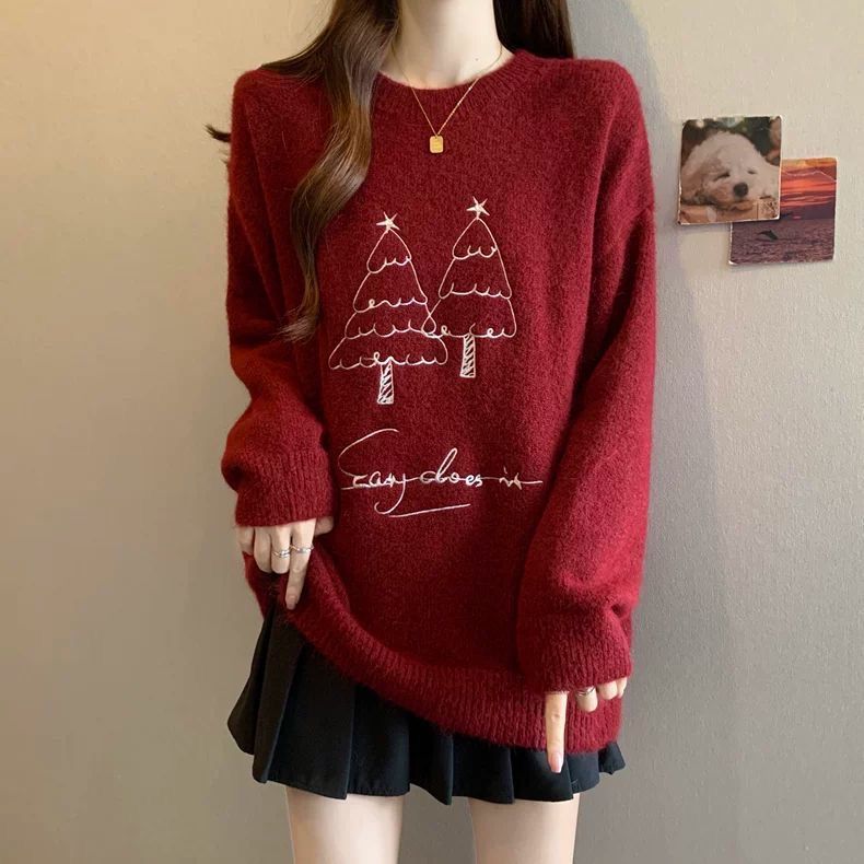 Damen-Strickpullover in Rot, Rundhalsausschnitt