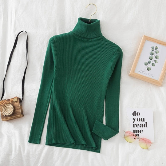 Damen-Strickpullover, hochgeschlossen, schmal geschnitten