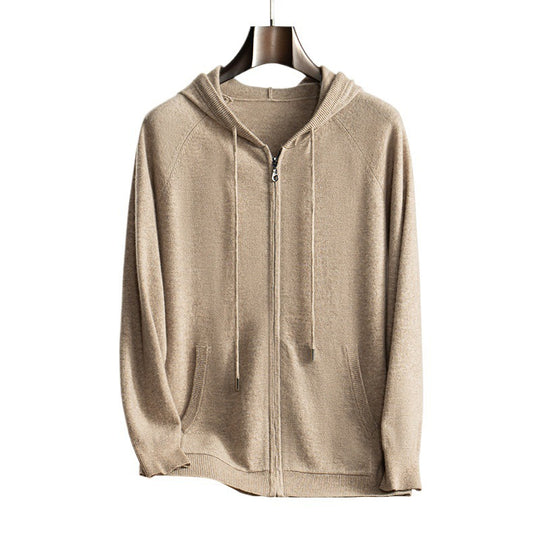 Herren-Kaschmir-Strickjacke mit Kapuze