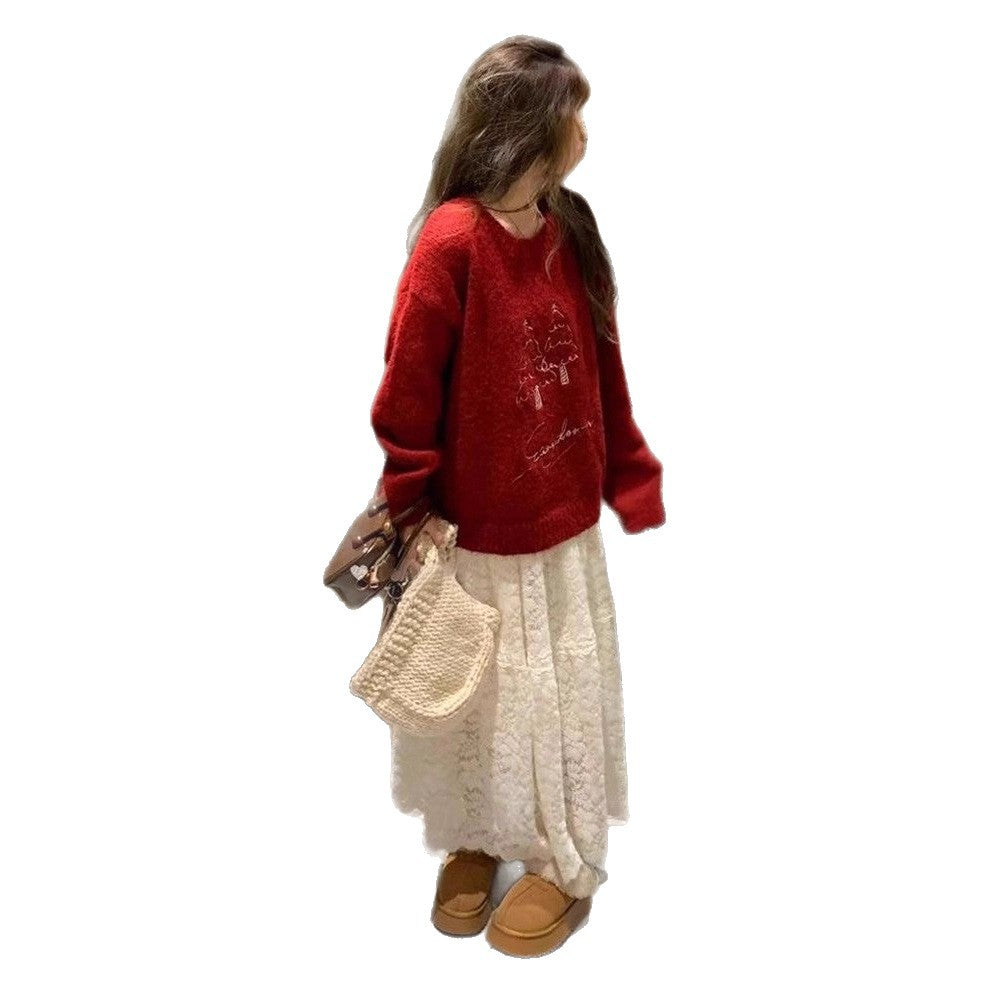 Damen-Strickpullover in Rot, Rundhalsausschnitt