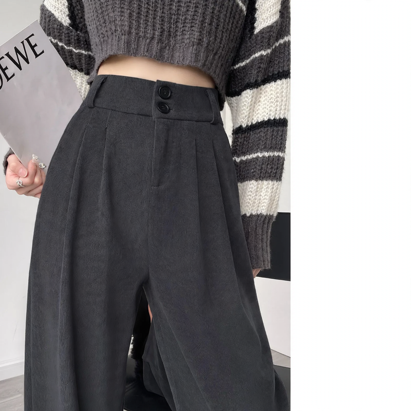 Chenille-Stoffhose mit hohem Bund, gerade geschnitten