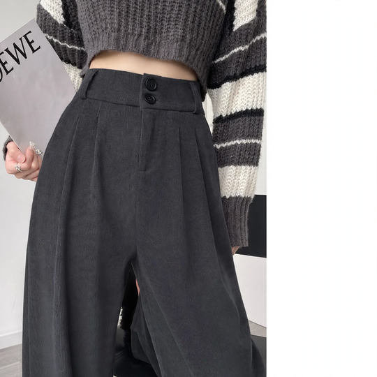 Chenille-Stoffhose mit hohem Bund, gerade geschnitten