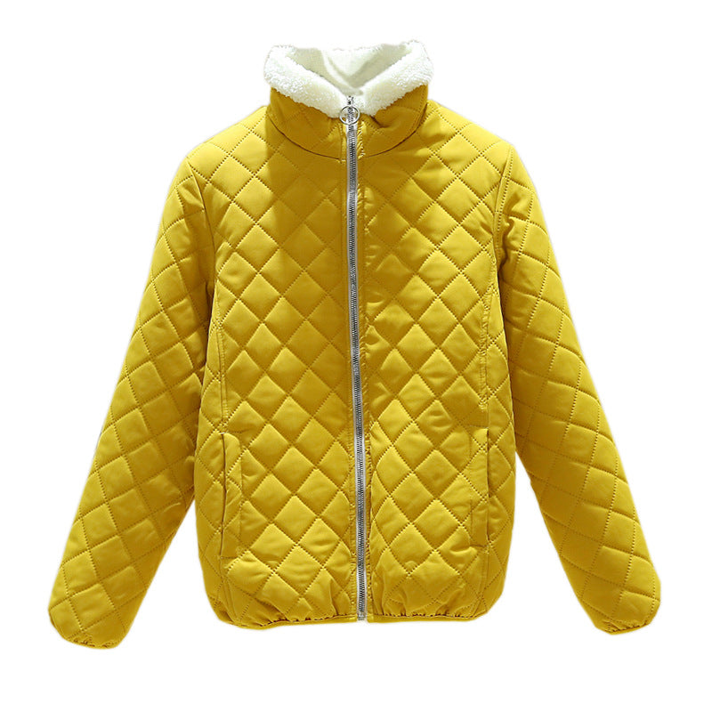 Leichte Damen-Steppjacke mit Lammfell-Optik und Stehkragen