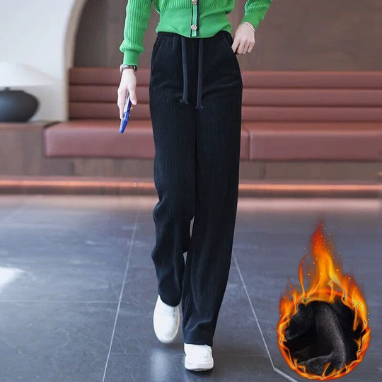 Damen-Cordhose, gefüttert, weit geschnitten