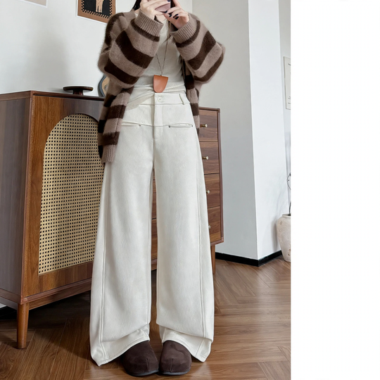Damen-Cordhose, gefüttert, gerade geschnitten, hohe Taille