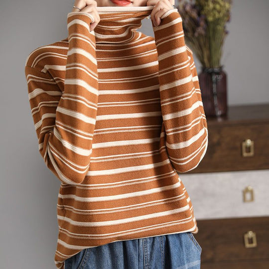 Damen-Langarmshirt mit Stehkragen und Streifenmuster
