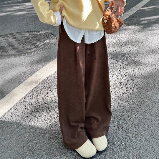 Damen-Cordhose, weit geschnitten, hohe Taille, gefüttert