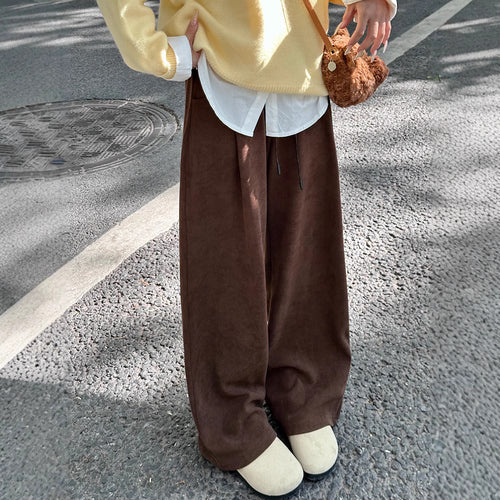 Damen-Cordhose, weit geschnitten, hohe Taille, gefüttert