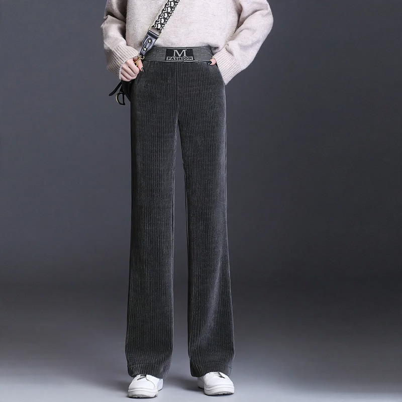 Damen-Cordhose mit weitem Bein und hohem Bund