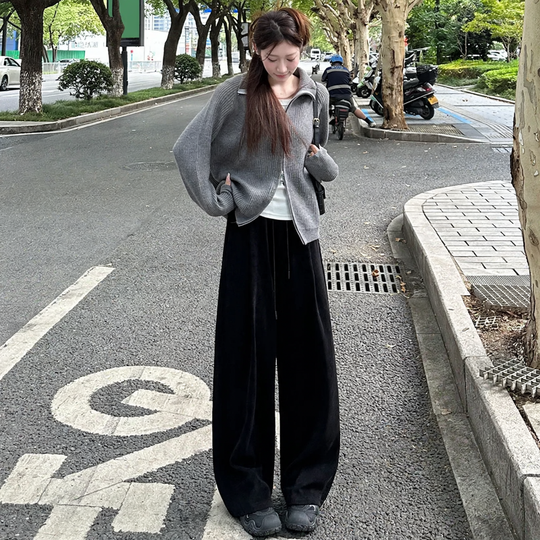 Damen-Cordhose, weit geschnitten, hohe Taille, gefüttert