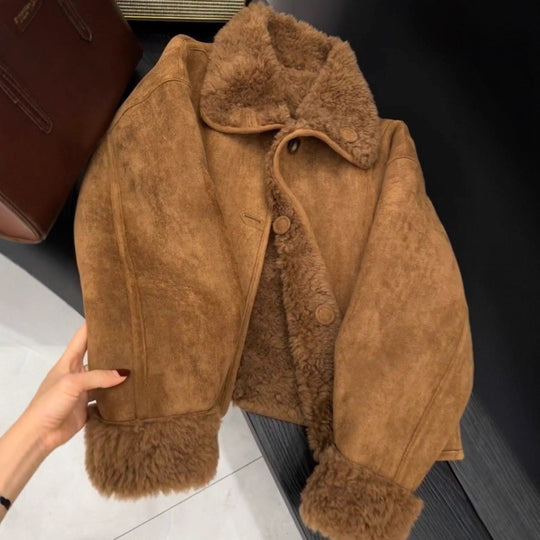 Wendejacke aus Wildlederimitat mit Lammfleece