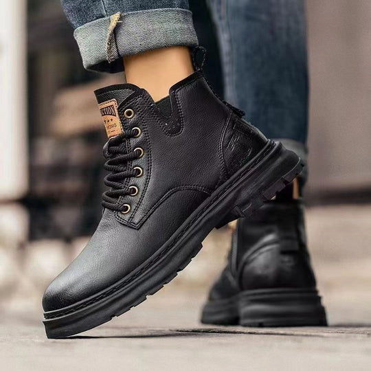 Retro-Schnürstiefel aus Echtleder mit Plateau