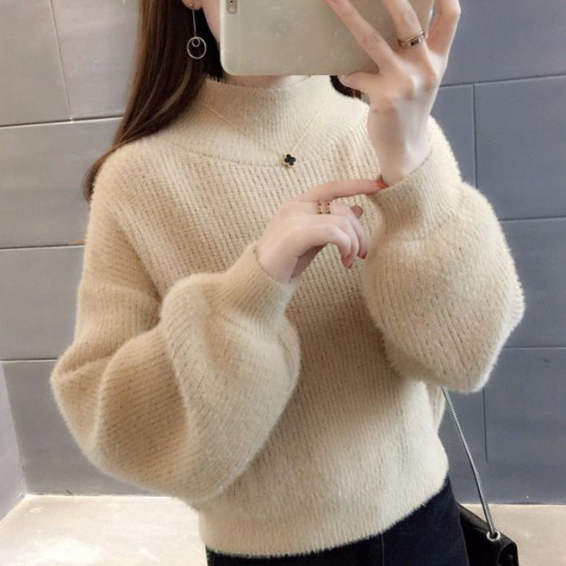 Damen-Pullover, Kurz, Laternenärmel, Strick