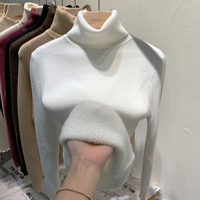 Damen-Rollkragenpullover, gefüttert, einfarbig