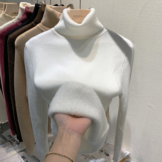 Damen-Rollkragenpullover, gefüttert, einfarbig
