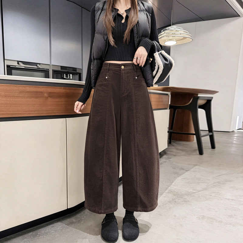 Damen-Cordhose, verkürzt, weiter Schnitt, Baumwolle, Vintage