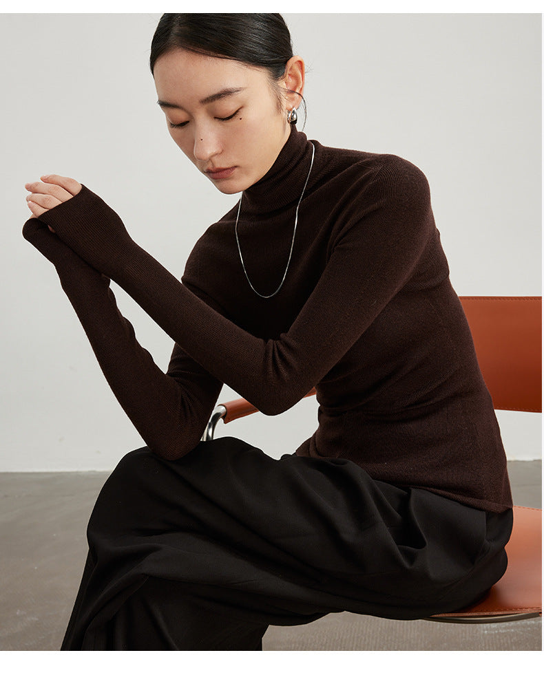 Damen-Rollkragenpullover, 100% Wolle, nahtlos