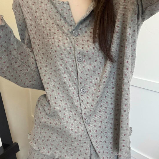 Damen-Pyjama-Set, floral, langärmelig, geknöpft