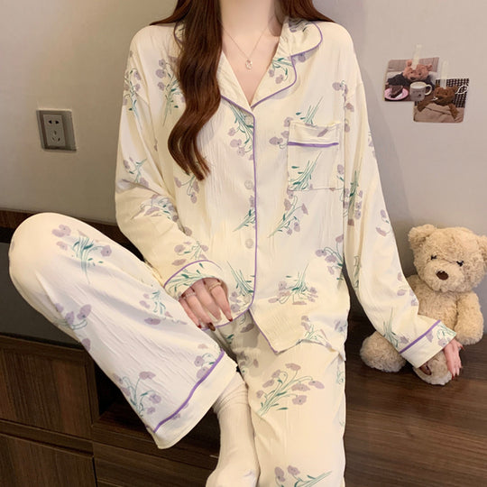 Damen-Pyjama-Set, langärmelig, mit Schleifen-Detail