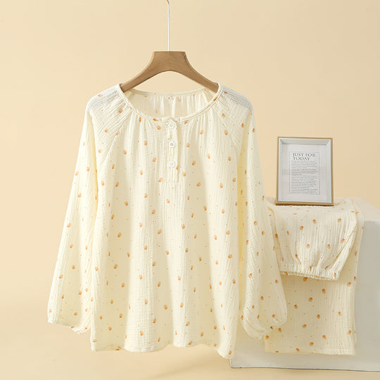 Damen-Pyjama-Set, 100% Baumwolle, langärmelig, süßes Design