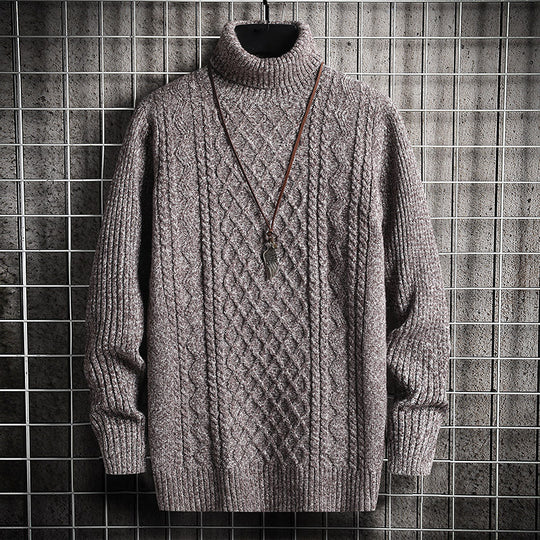 Herren-Strickpullover, Rollkragen, Rautenmuster, schmal