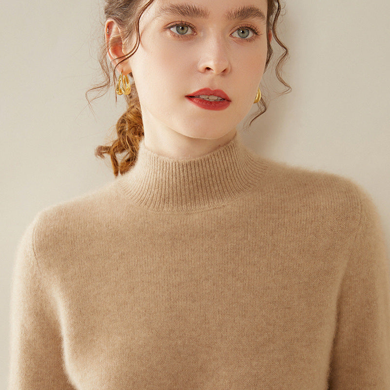Damen-Kaschmirpullover, halbhoher Kragen, zweifädig, locker