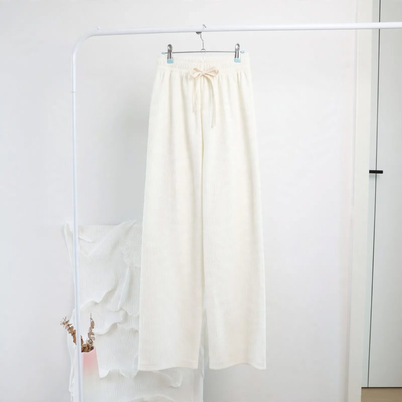 Damen-Cordhose mit weitem Bein, hoher Taille und Kordelzug