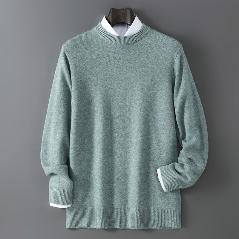 Herren-Wollpullover, Rundhals, 100% Wolle, verstärkt