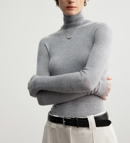 Damen-Kaschmirpullover mit Stehkragen, nahtlos