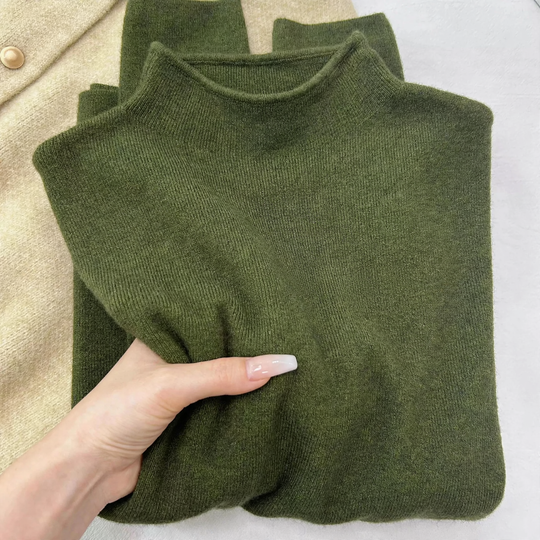 Damen-Strickpullover mit Stehkragen, einfarbig