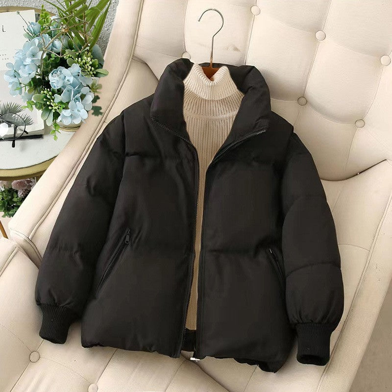 Kurze Damen-Winterjacke mit Rippbündchen