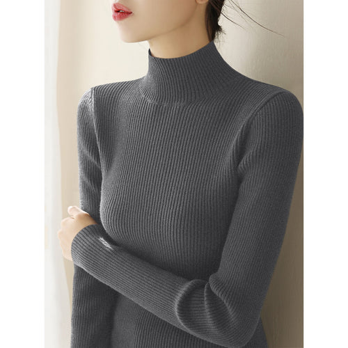 Damen-Strickpullover mit Stehkragen, schmal geschnitten