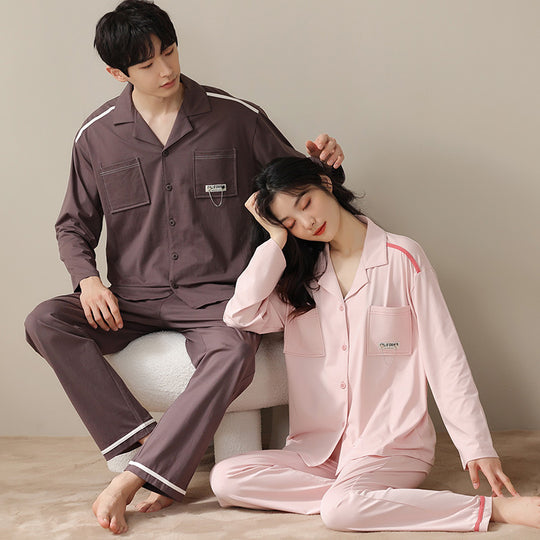 Paar-Pyjama-Set, langärmelig, schlichtes Design