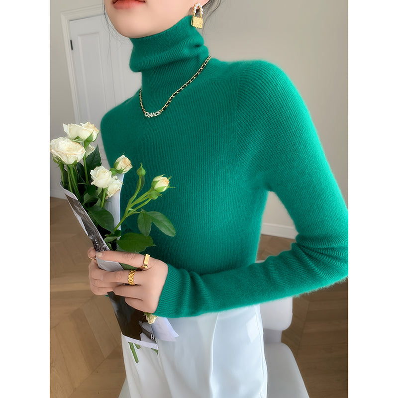 Damen-Rollkragenpullover aus Kaschmir, gerippt, schmal geschnitten