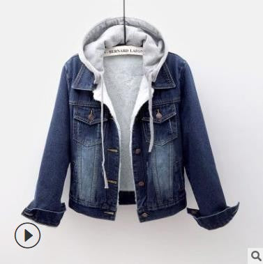Gefütterte Damen-Jeansjacke mit abnehmbarer Kapuze