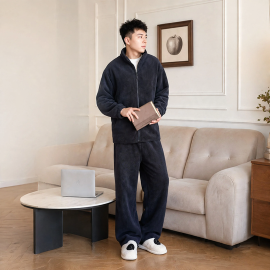 Extra warmer Herren-Hausanzug, Delfin-Fleece, Reißverschluss