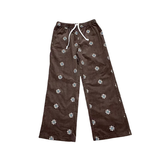 Cord-Hose mit Stickerei und ausgestelltem Bein