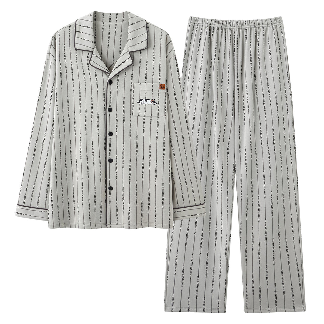 Herren-Pyjama-Set, Baumwolle, gestreift/kariert, Langarm
