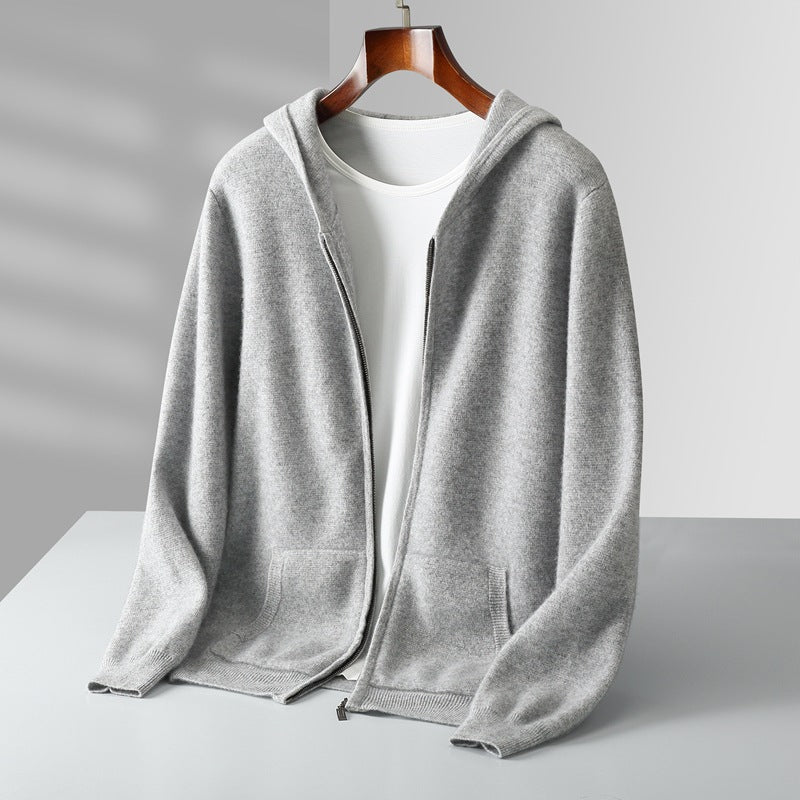 Herren-Strickjacke mit Kapuze und Reißverschluss