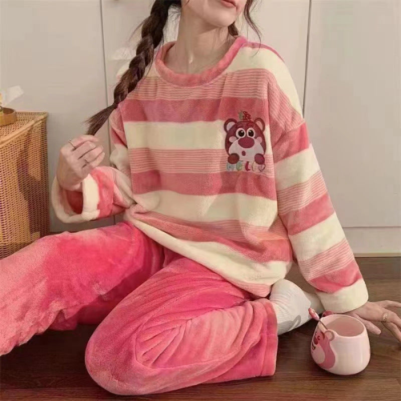 Damen-Schlafanzug, Flanell, langärmelig, verspieltes Design
