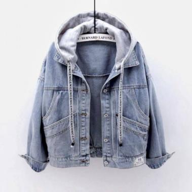 Gefütterte Damen-Jeansjacke mit abnehmbarer Kapuze