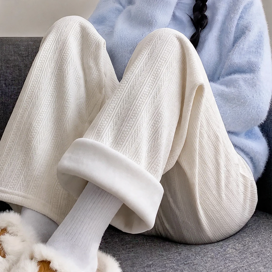 Gefütterte Chenille-Weithose für Damen, gerade geschnitten