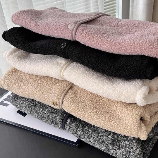 Warme Lammfleece-Strickjacke mit Rundhalsausschnitt für Damen